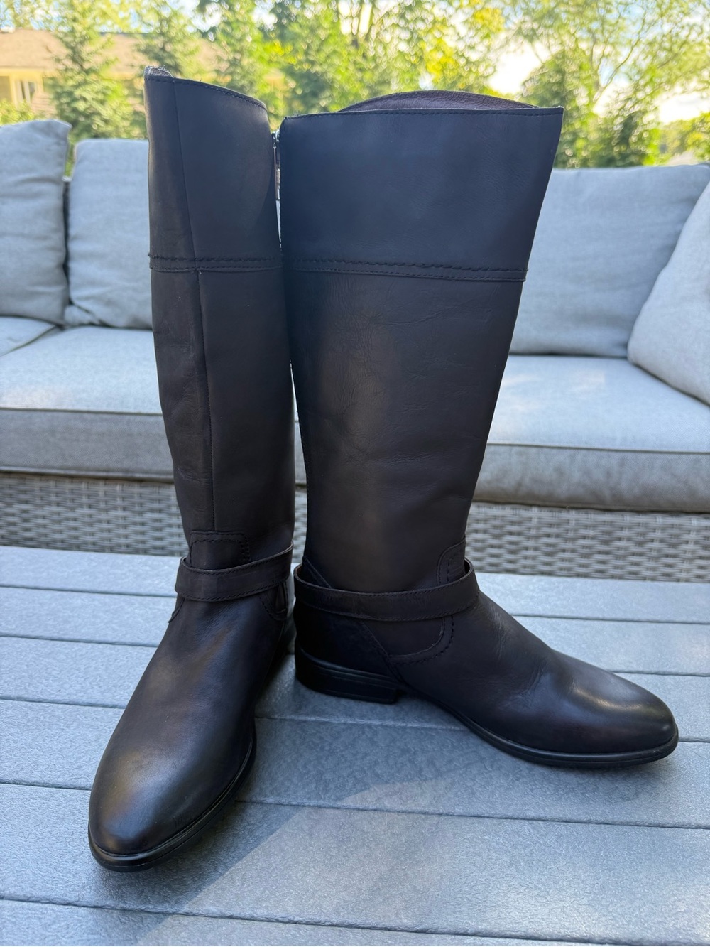 Bussola Trapani Tandra Knee High Rising Boots Matte Black Red Piping Back Zipper